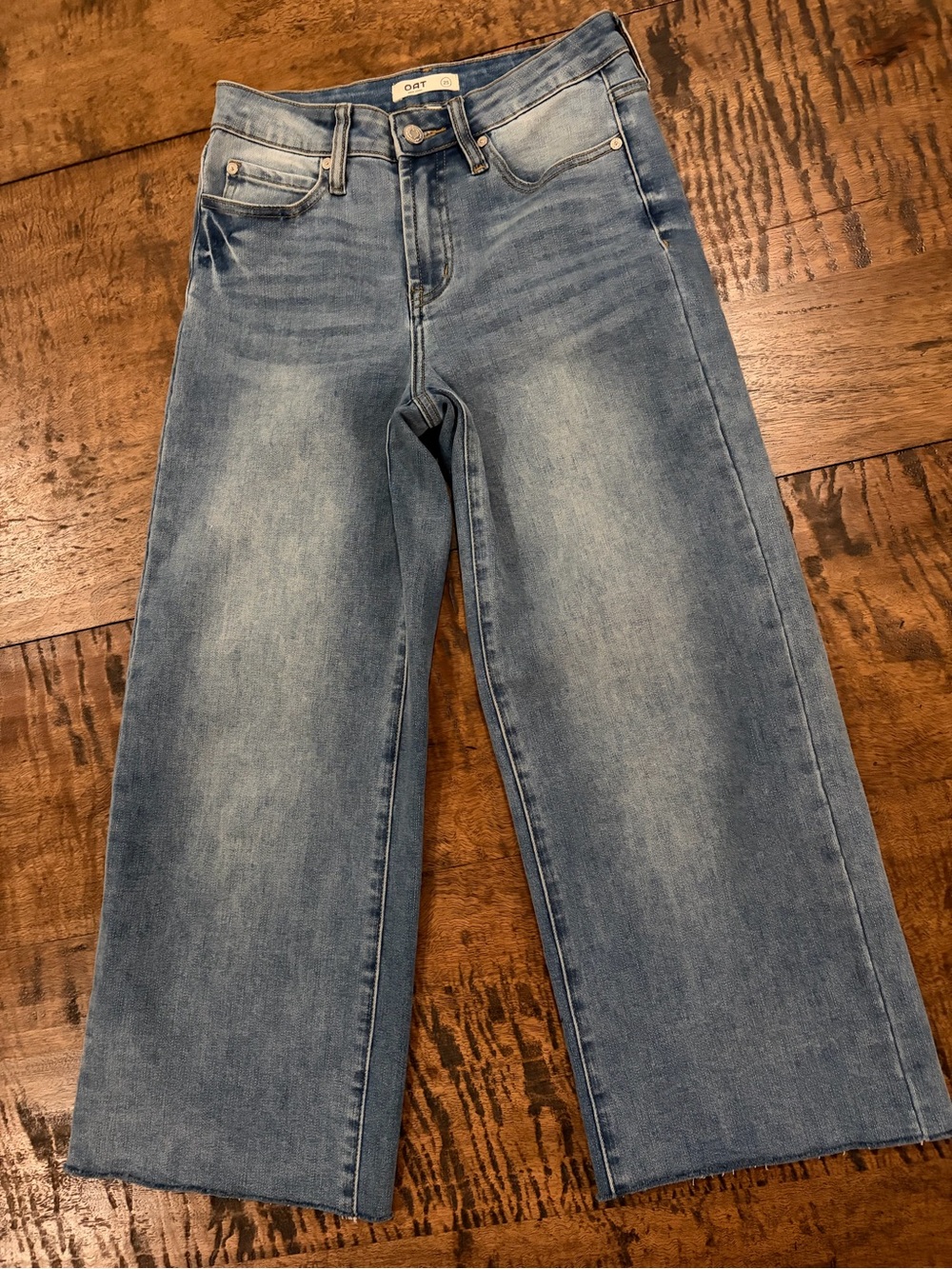 OAT New York High Rise Wide Leg Cropped Jeans Raw Hem